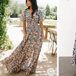 NWT Baltic Born Veronica Smocked Maxi Dress in Blue Floral